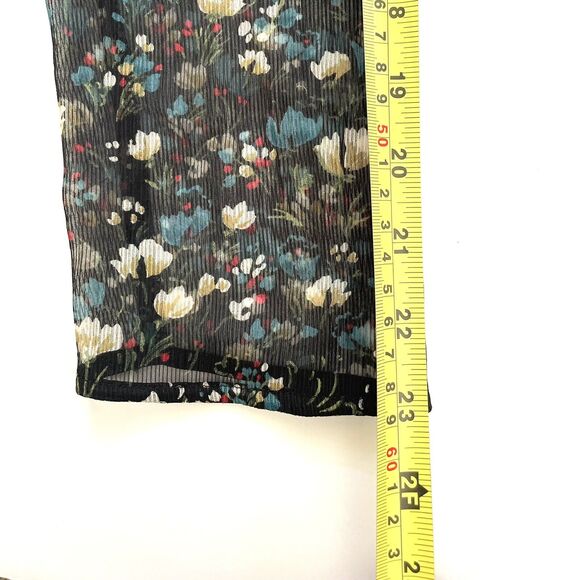 ZARA BASIC Women’s Floral Print Semi Sheer Blouse Top Ruffled Sleeve Blk - Picture 10 of 10